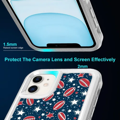 Miniatura 4 de Funda para iPhone 11, diseño deportivo de fútbol, absorción de golpes, policarbonato duro y silicona híbrida de doble capa de armadura Defender