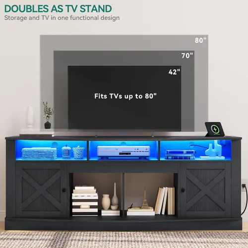 Miniatura 7 de YITAHOME Soporte de TV para TV de 75/80 pulgadas, Centro de Entretenimiento Negro de 70 pulgadas de ancho, Mueble de Medios Mesa de TV con Toma