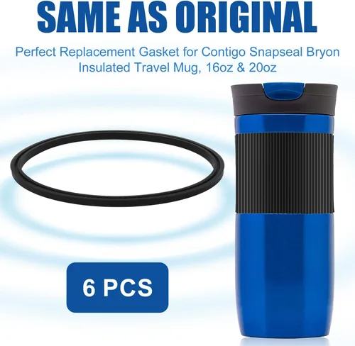 Miniatura 2 de 6 juntas de repuesto compatibles con taza de viaje Contigo Snapseal Byron de 16 y 20 onzas, sellos de goma a prueba de fugas, juntas de tapa