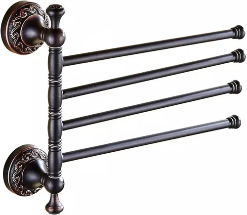 Toallero Plegable de Latón con Acabado Bronce Aceitado, Accesorios de Ferretería de Baño Negros Montados en la Pared, Diseño de Tallado Decorativo