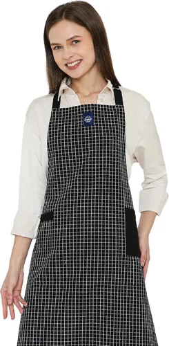 Miniatura 11 de Encasa XO Delantales de cocina de algodón para mujeres y hombres con bolsillo y bucle para toalla, correa ajustable para cuello y espalda