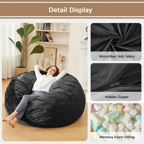 Miniatura 5 de Sillón tipo puf ILPEOD para adultos - Silla tipo puf de espuma viscoelástica - Sofá para niños/adolescentes con funda de microfibra suave - Sofá