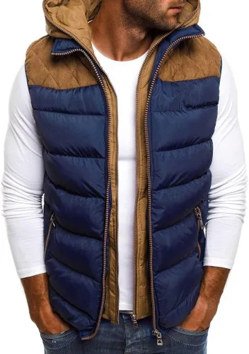 Miniatura 25 de WENKOMG1 Chaleco con capucha con doble cremallera para hombre, abrigo de color sólido, abrigo cálido y grueso, sin mangas, chaqueta suelta