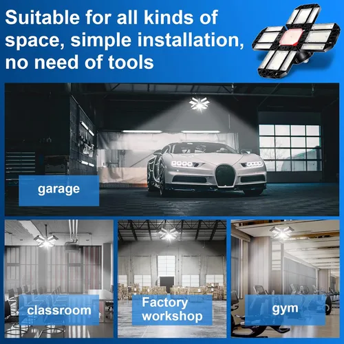 Miniatura 3 de Luces de garaje LED de techo, 12 paneles enchufables con 180 W, 18000 lúmenes, 6500 K, 12 hojas deformables multiposición, base E26 E27 ideal