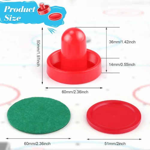 Miniatura 2 de 3 juegos de mini discos y paletas de hockey de aire de 2.362 in, empujadores de hockey de aire, paletas, remos rojos, accesorios de repuesto