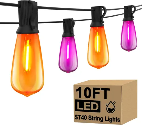 Miniatura 11 de Tira de luces LED ST40 de 20 pies para exteriores con 22 bombillas Edison vintage inastillables, tira de luces para patio, impermeable, para patio