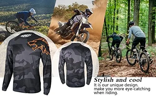 Miniatura 4 de Camisetas de ciclismo de montaña para hombre, manga larga, MTB Off-road Motocross Jersey de secado rápido y absorbe la humedad