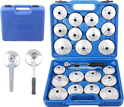 DAYUAN Juego de herramientas de extracción de llaves de filtro de aceite tipo copa de aleación de aluminio, 23 Uds. 1/2 "dr. con una caja de