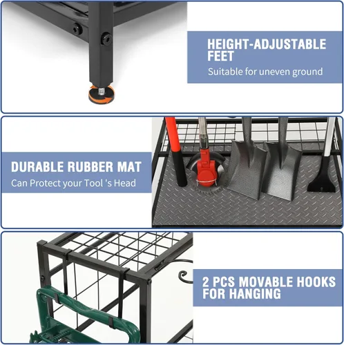 Miniatura 5 de Organizador de herramientas de jardín para garaje, estante de herramientas de jardín, hasta 58 herramientas de mango largo, soporte de herramientas
