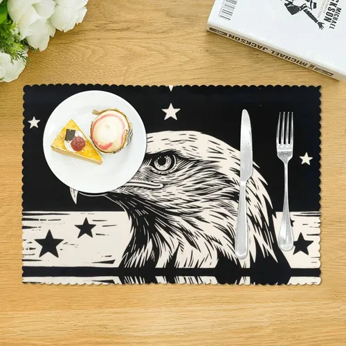 Miniatura 3 de Rectangular Placemats Set of 4, Heat Resistant Black Eagle Printed Kitchen Dining Table Mats