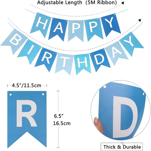 Miniatura 3 de Cartel de feliz cumpleaños, banderines, globos de fiesta azul bebé, confeti, globos de látex, pancartas de fiesta para niños y niñas, decoraciones