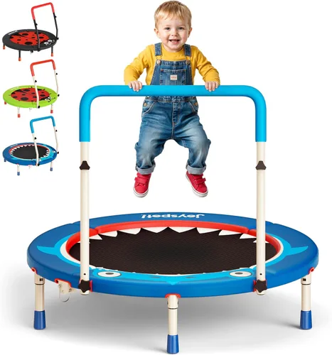 Premium 3FT Foldable Toddler Trampoline for Kids Ages 3-6, 36 Inch ASTM Certified Mini Trampoline with Adjustable Handle, 100 lbs Capacity, Quiet
