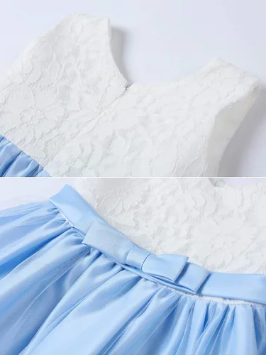 Miniatura 4 de LZH - Vestido de encaje con volantes y tocados para bebés, vestidos de flores con lazo para fiestas y bodas
