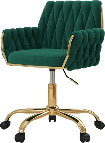 Miniatura 23 de Silla de escritorio de pelo sintético giratoria 360°, silla de oficina ajustable en altura con base dorada para adolescentes, mujeres y niñas, silla