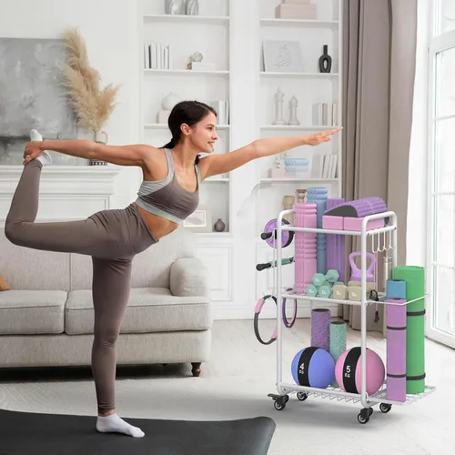 Miniatura 9 de Estante multifuncional de almacenamiento para gimnasio en casa, estante de almacenamiento de esterilla de yoga, estante de pesas para mancuernas