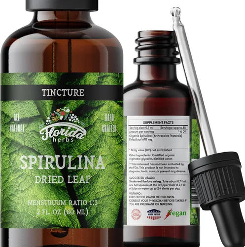Tintura de espirulina, extracto orgánico de espirulina (Arthrospira Platensis) Suplemento herbal, sin OMG en glicerina vegetal orgánica prensada en