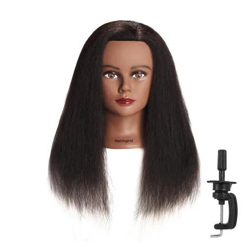 Miniatura 7 de Hairingrid Cabeza de Maniquí Afroamericana con 100% Cabello Humano Cosmetología Cabeza de Maniquí de Cabello Afro para Práctica de Peinado, Trenzado