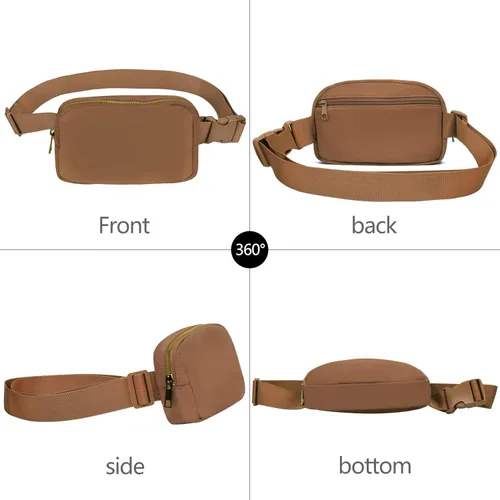 Miniatura 2 de VOROLO Riñonera para mujeres y hombres, bolsa cruzada, bolsa de cinturón con correa ajustable, Marrón, Talla única