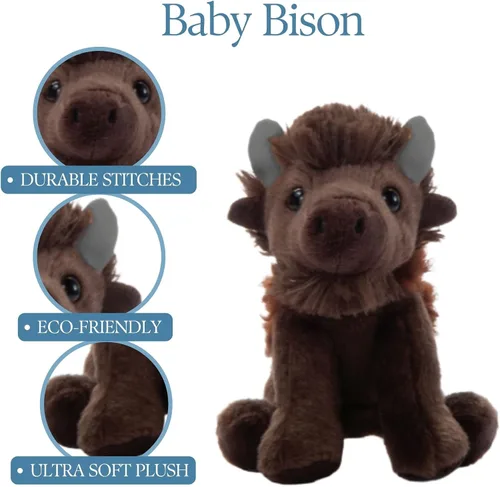 Miniatura 8 de The Petting Zoo Peluche de bisonte, regalos para niños, animales del zoológico Wild Onez Babiez, juguete de peluche de bisonte de 6 pulgadas