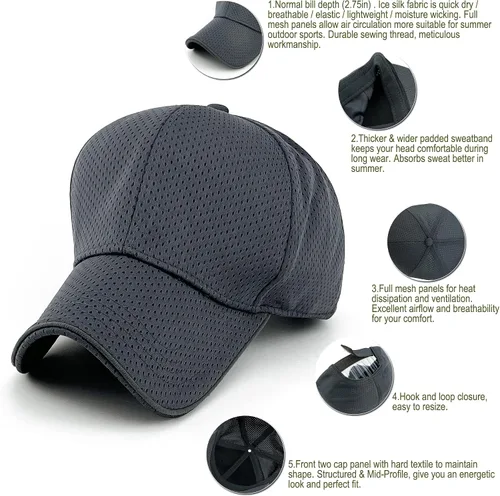 Miniatura 2 de Loneshark Gorra de béisbol transpirable de verano para hombre, de secado rápido, absorbe la humedad, para deportes al aire libre, ajuste seco
