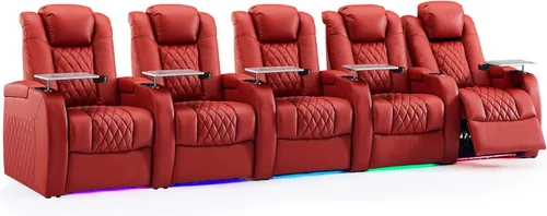 Miniatura 41 de Weilianda Asientos de Cine en Casa de Cuero de Grano Superior Silla Reclinable con Reposacabezas Eléctrico y Reclinación Asientos de Película Sofá