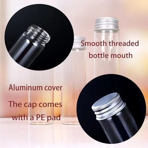 Miniatura 7 de Viales de vidrio de 80 ml, 14 piezas, con tapa de rosca de aluminio, 14 botellas de vidrio transparente de BKMAMLAB