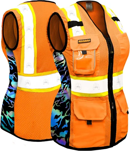 KwikSafety - Charlotte, NC - Chaleco de seguridad para mujer, tiras reflectantes de alta visibilidad, cumple con ANSI y OSHA Naranja (Tiger Queen)