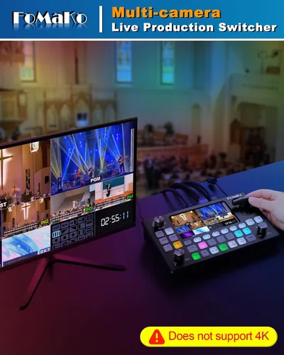 Miniatura 5 de FoMaKo Conmutador Mezclador de Video HDMI 4K, Pantalla LCD FHD de 5.5 Pulgadas, Conmutador de Transmisión en Vivo HDMI de 4 Canales, Entrada 4K