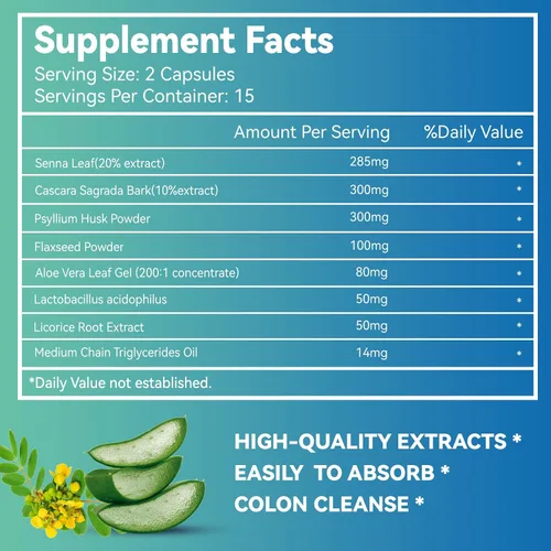 Miniatura 2 de Cápsulas de limpieza intestinal, apoyo intestinal y colon, desintoxicación y limpieza, durante 15 días, sin OMG, sin gluten, vegano, suplemento