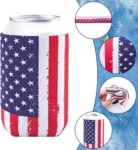 Miniatura 2 de 12 fundas para enfriar latas con bandera de Estados Unidos, neopreno a granel para latas y botellas, 120z