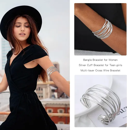 Miniatura 3 de Brazalete de oro para mujer, chapado en oro de 14 quilates, pulsera gruesa de moda para mujer, pulsera de oro rosa para adolescentes, pulsera