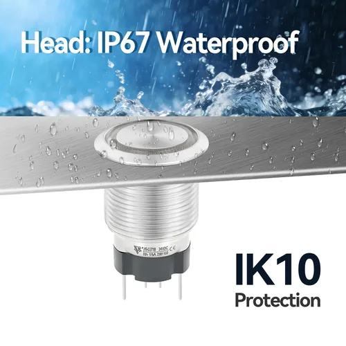 Miniatura 5 de Interruptor de botón de cierre de 15 amperios 19 mm 3/4 "agujero 12V/24V CC impermeable IP67 SPST de acero inoxidable 304 interruptor