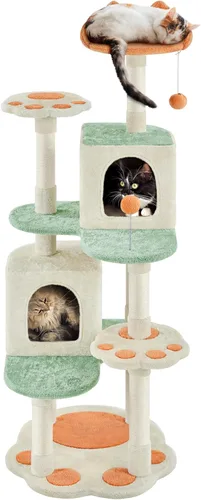 Yaheetech Torre de árbol para gatos de 57.5 pulgadas, centro de actividades multifuncional con plataforma en forma de pata de gato, postes