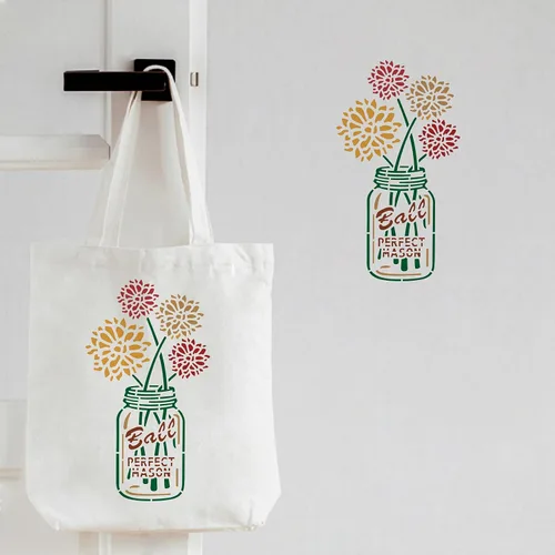 Miniatura 4 de FINGERINSPIRE Tarro de masón, plantilla floral de 11.7 x 8.3 in/11.6 x 8.3 pulgadas, de plástico, perfecto tarro de masón, plantillas de pintura