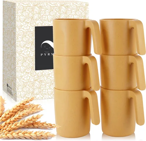 Miniatura 15 de PYRMONT Juego de 6 tazas de paja de trigo, tazas de café de plástico reutilizables, tazas de té con asas, juego de tazas de 16 onzas para café