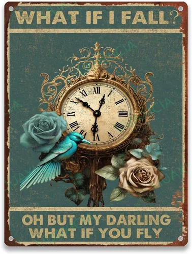 Miniatura 10 de Letrero de hojalata con diseño de búho ¿y si me caer? Oh But My Darling What If You Fly For Men Women Wall Decor Bares Restaurantes Cafés Pubs 8.00