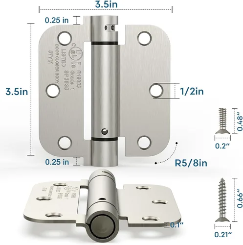 Miniatura 8 de Paquete de 1 bisagra de puerta de cierre automático, bisagra de puerta con resorte de 3.5 pulgadas, tensión ajustable con esquinas de radio de 5/8