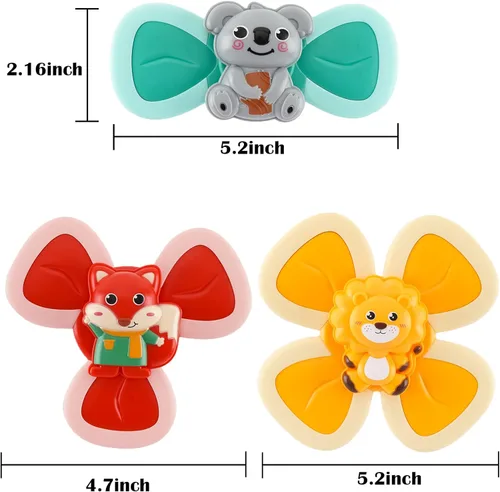 Miniatura 6 de Hundredmore Juguete giratorio de 3 piezas con ventosa para bebés de 12 a 18 meses, juguetes de baño para niños pequeños de 1 a 3 años, juguetes