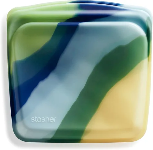 Bolsa de almacenamiento reutilizable de silicona premium Stasher para sándwiches, azul actual, apta para microondas, sous vide, lavavajillas, horno