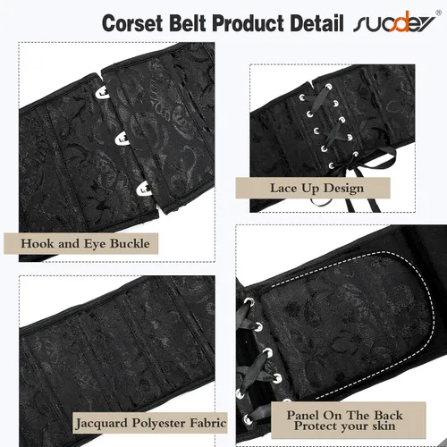 Miniatura 58 de SUOSDEY Cinturón de corsé de jacquard para mujer, corsé pirata steampunk renacentista con cordones y cordones
