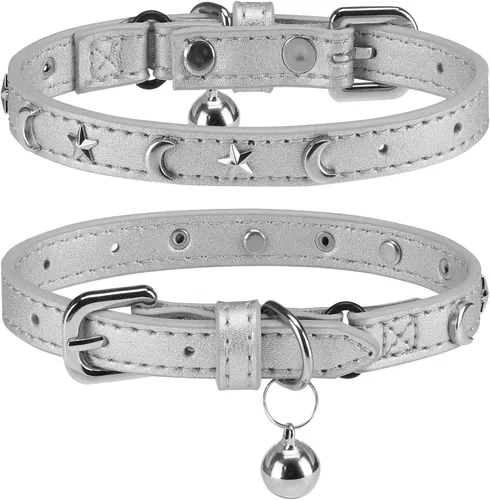 Miniatura 19 de Collares de cuero DILLYBUD para gatos macho y hembra con campana y cinturón elástico de seguridad, collar ajustable con hebilla de seguridad