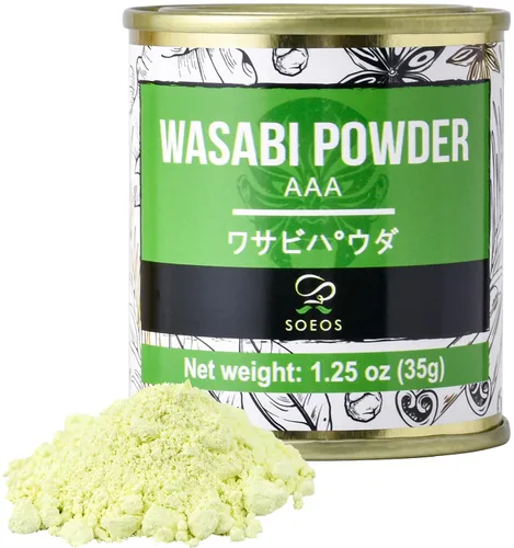 Soeos Wasabi en polvo 1.25 oz (35 g), sin gluten, vegano, polvo de wasabi premium para sushi y sashimi