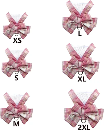 Miniatura 2 de Vestido a Cuadros para Perro con Corbatín Juego de Arnés y Correa, Ropa para Perro Vestido de Arnés con Anilla para Correa para Perros Pequeños Rosa