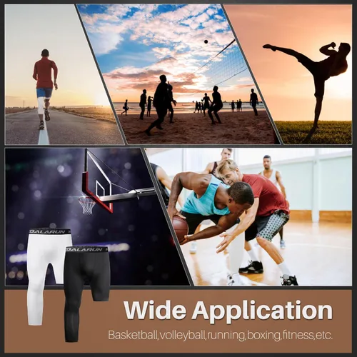 Miniatura 12 de Mallas de compresión de una pierna para baloncesto para hombre, 3/4, capri deportivos, pantalones de entrenamiento atlético, capas base