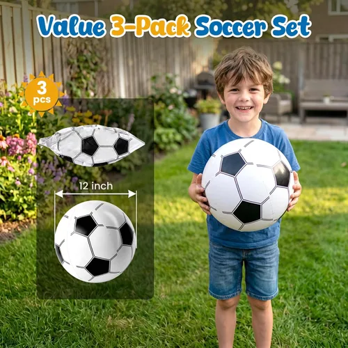 Miniatura 2 de LovesTown 3 pelotas de fútbol inflables, bolas de playa grandes de 12 pulgadas para decoraciones de fiesta de fútbol, recuerdos de fiesta