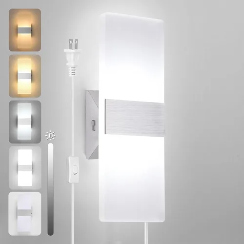 Miniatura 7 de TRLIFE Lámpara de pared LED moderna, ajustable 4 temperaturas de color 12W lámpara de pared moderna enchufe, luz de pared acrílica montada