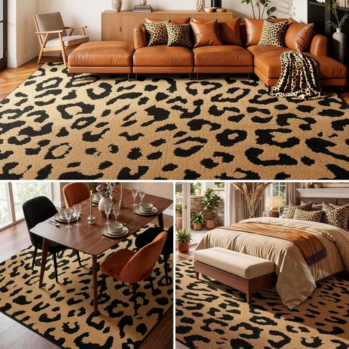 Miniatura 4 de YIHOUSE Alfombras de leopardo de 6 x 9 pies, alfombra suave de felpa lavable de pelo alto y bajo, antideslizante, no desprende pelusa, alfombra