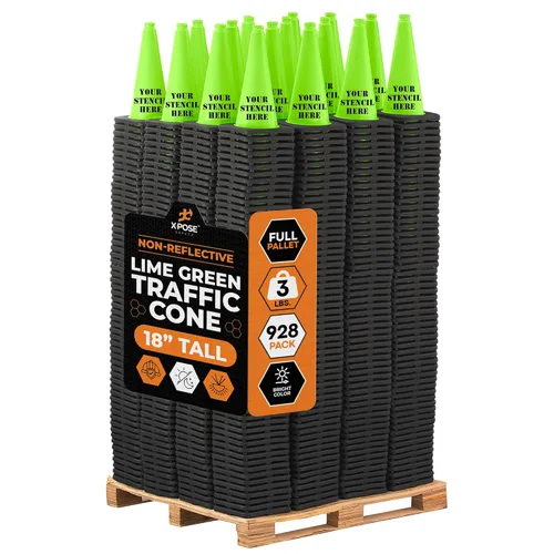 Miniatura 30 de Xpose Safety Cono de tráfico verde lima de 28 pulgadas, paquete de 4, cono de seguridad de PVC de alta calidad para estacionamiento, precaución