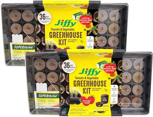 Ferry Morse Jiffy Kit de bandeja de inicio de semillas de tomate y vegetales, 36 pellets de turba de 1.969 in con etiquetas de superthrive y plantas