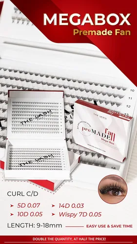 Miniatura 5 de THE LASH SUPPLY 450 abanicos, 10D Promade Fan Mega Box, rizo C/D, longitud de mezcla 0.394-0.709 in, 0.05 de grosor, rizo natural y duradero